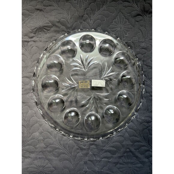 Fifth Avenue Crystal Egg Tray 10 1/2" Round Glass Platter NIB Made In Japan Home - Picture 9 of 10